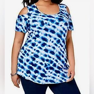JM Collection Women's Blue Cold Shoulder Round Neck Knit Top Plus Size 2X